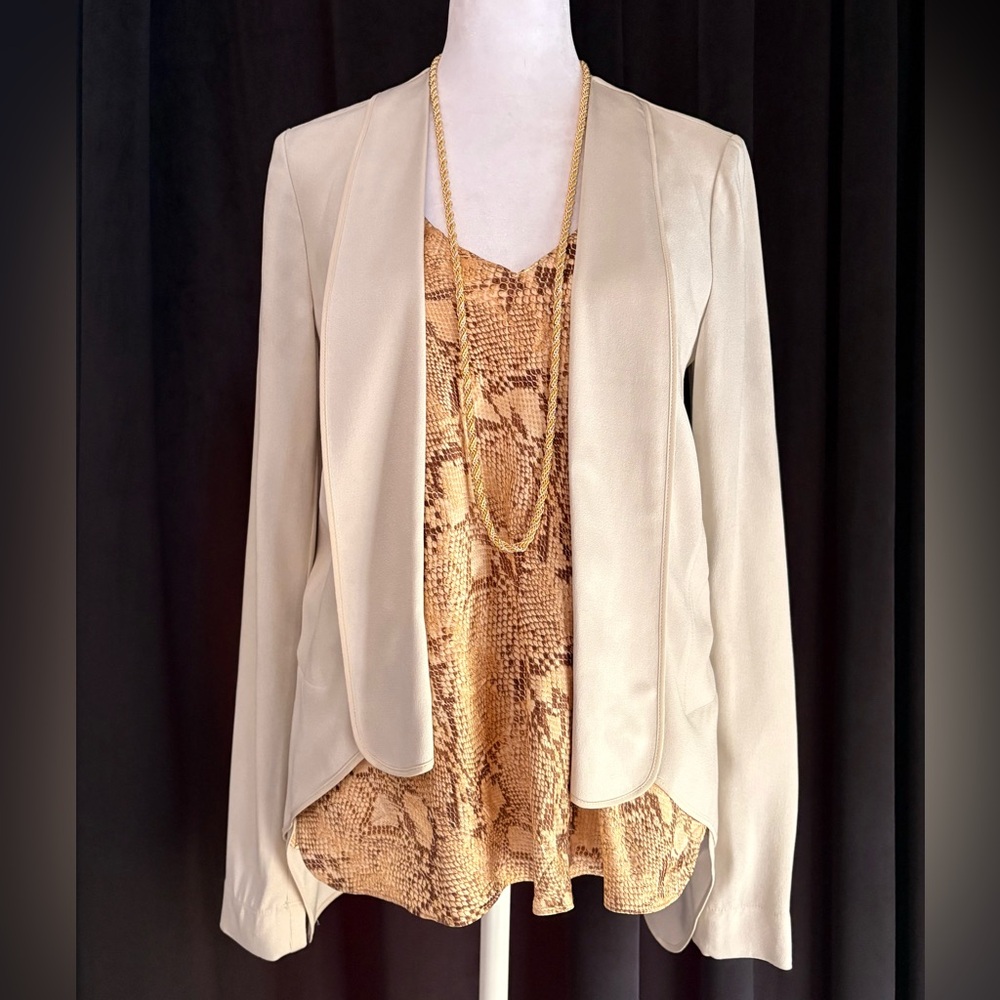 BCBGMAXAZRIA Runway Tuxedo Satin Draped Cardigan in Gleam Grey | XXS